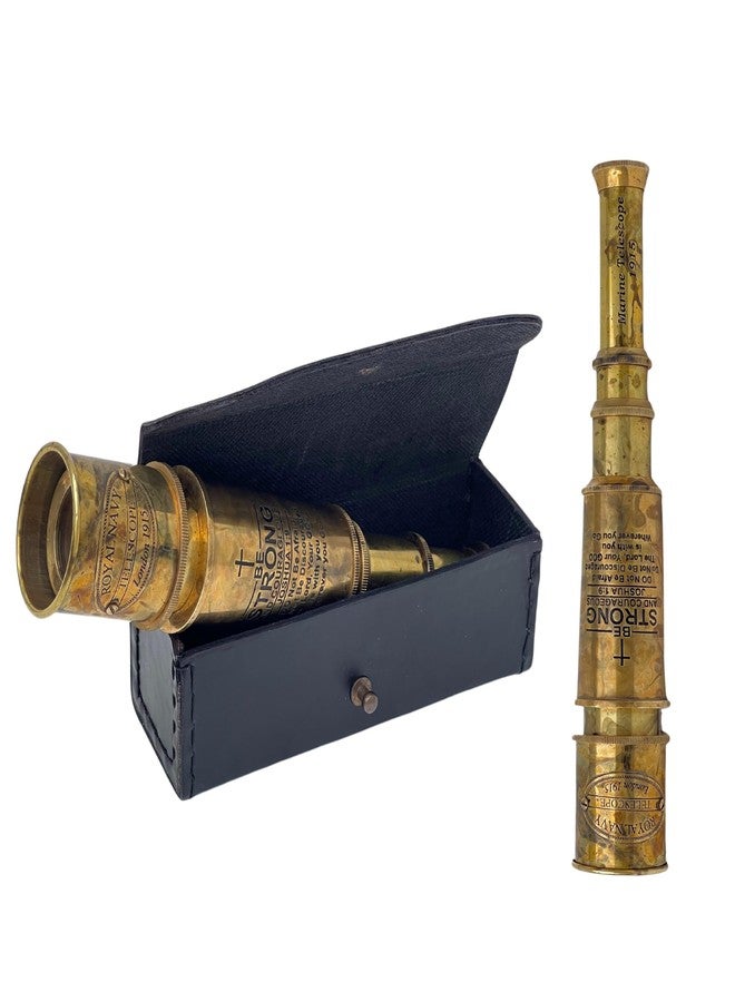 Medieval Replicas تلسكوب بحري محمول باليد من النحاس الأصفر مقاس 16 بوصة مع علبة/حافظة، هدية دينية للأولاد - منقوش عليه اقتباس من يشوع 1:9 - كن قويًا وشجاعًا، هدية مسيحية كاثوليكية ذات مغزى مع الصليب المقدس - Image 1
